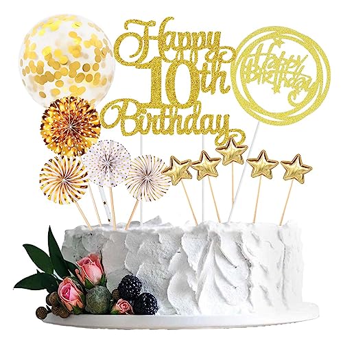 10.Geburtstag Tortendeko Gold Geburtstagskuchen Deko Happy Birthday Gold Cake Topper Tortendeko 10 Geburtstag Frau Männer Tortendeko Geburtstag Gold Kuchendeko Geburtstag Tortendeko Geburstagstorte von Jxuzh