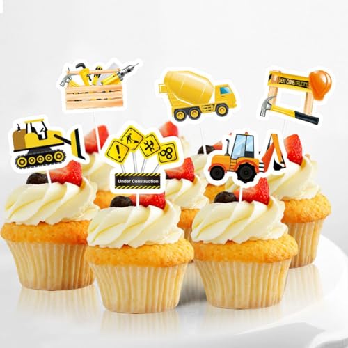 36pcs Bagger Tortendeko Baustelle Verkehrsschilder Torte Kuchen Deko Straßenschild Baufahrzeug Cupcake Topper Bagger Muffin Deko Polde Kuchen Deko Baustelle Set Bagger Kuchendeko Geburtstag Junge von Jxuzh