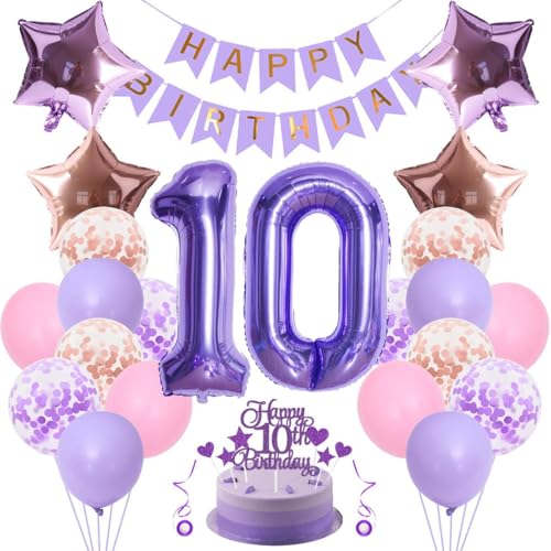 Deko 10. Geburtstag Mädchen Junge 10 Geburtstag Deko Mädchen Geburtstagsdeko 10 Mädchen Rosa Lila Luftballons 10 Geburtstag Deko Lila Roségold 10 Jahr Geburtstag Mädchen 10 Jahre Geburtstag Mädchen von Jxuzh