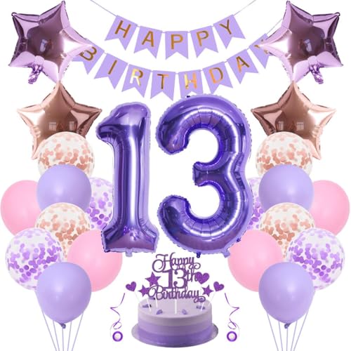 Deko 13. Geburtstag Mädchen Junge 13 Geburtstag Deko Mädchen Geburtstagsdeko 13 Mädchen Rosa Lila Luftballons 13 Geburtstag Deko Lila Roségold 13 Jahr Geburtstag Mädchen 13 Jahre Geburtstag Mädchen von Jxuzh