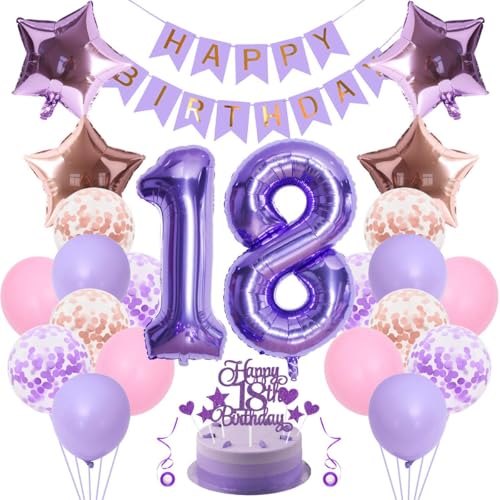 Deko 18. Geburtstag Mädchen Junge 18 Geburtstag Deko Mädchen Geburtstagsdeko 18 Mädchen Rosa Lila Luftballons 18 Geburtstag Deko Lila Roségold 18 Jahr Geburtstag Mädchen 18 Jahre Geburtstag Mädchen von Jxuzh