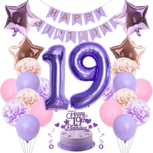 Deko 19. Geburtstag Mädchen Junge 19 Geburtstag Deko Mädchen Geburtstagsdeko 19 Mädchen Rosa Lila Luftballons 19 Geburtstag Deko Lila Roségold 19 Jahr Geburtstag Mädchen 19 Jahre Geburtstag Mädchen von Jxuzh