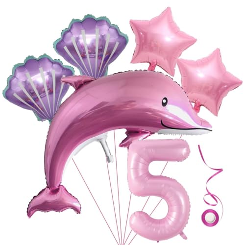 Delfin Luftballon Set 5. Geburtstag Mädchen Rosa Kindergeburtstag Mädchen Geburtstag Delphin Ballon 5 Jahre Ozean Geburtstagsdeko 5 Jahre XXL Zahl 5 Zahlen Ballon Rosa Ozean Tiere Geburtstagsfeier von Jxuzh