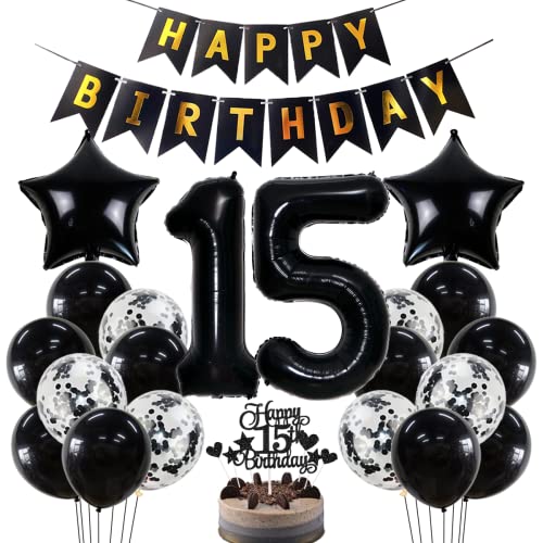 Geburtstagsdeko 15 Geburtstag Deko Jungen Mädchen Schwarz 15. Geburtstag Dekoration Schwarz Luftballons 15. Geburtstag Mädchen Junge Party Deko 15. Geburtstag Junge Mädchen 15 Jahre Geburtstagsdeko von Jxuzh