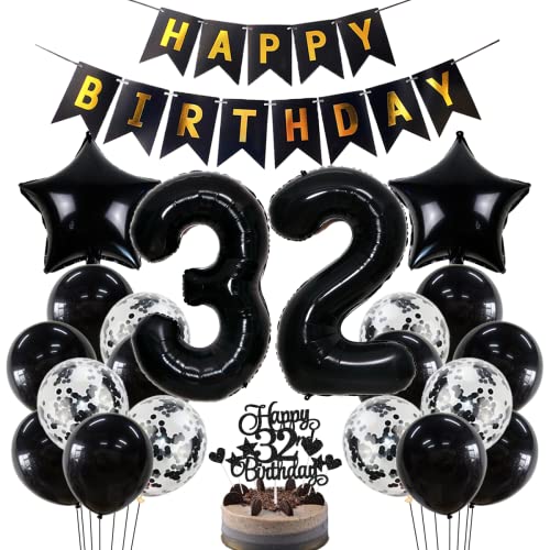 Geburtstagsdeko 32 Geburtstag Deko Jungen Mädchen Schwarz 32. Geburtstag Dekoration Schwarz Luftballons 32. Geburtstag Mädchen Junge Party Deko 32. Geburtstag Junge Mädchen 32 Jahre Geburtstagsdeko von Jxuzh