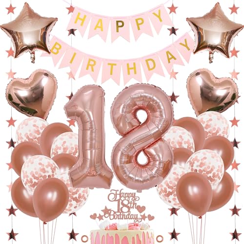 Jxuzh 18. Geburtstag Dekoration Mädchen Deko 18. Geburtstag Mädchen Luftballon 18. Geburtstag Rosegold Geburtstagsdeko 18 Rosegold Happy Birthday 18 Geburtstag Deko 18 Jahr Geburtstag Mädchen 33pcs von Jxuzh