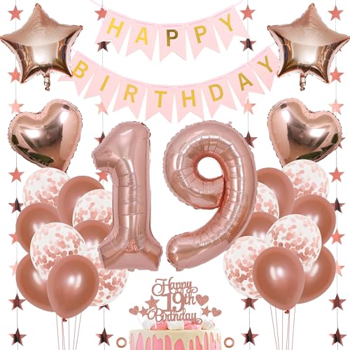 Jxuzh 19. Geburtstag Dekoration Mädchen Deko 19. Geburtstag Mädchen Luftballon 19. Geburtstag Rosegold Geburtstagsdeko 19 Rosegold Happy Birthday 19 Geburtstag Deko 19 Jahr Geburtstag Mädchen 33pcs von Jxuzh