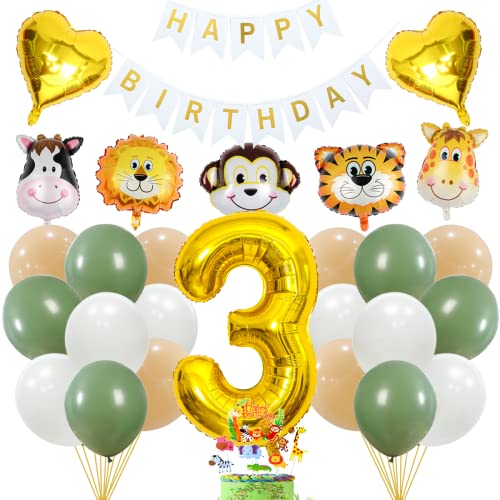 Jxuzh 3.Dschungel Geburtstag Deko Set Junge Dschungel Deko Luftballons 3 Jahre Kindergeburtstag Deko Safari Party geburtstagsdeko safari Urwald Party Geburtstag 3. geburtstag junge Kindergarten von Jxuzh