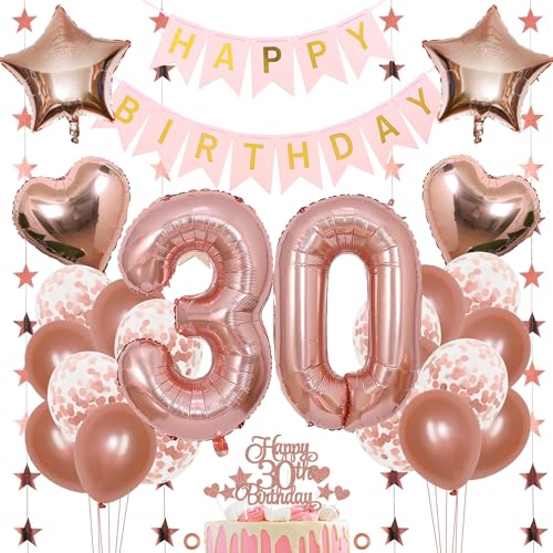 Jxuzh 30. Geburtstag Dekoration Mädchen Deko 30. Geburtstag Mädchen Luftballon 30. Geburtstag Rosegold Geburtstagsdeko 30 Rosegold Happy Birthday 30 Geburtstag Deko 30 Jahr Geburtstag Mädchen 33pcs von Jxuzh