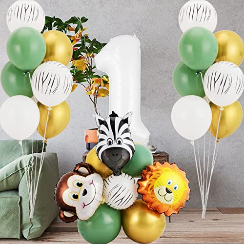 Jxuzh 32pcs Urwald Party Geburtstag JungeLuftballons Safari Party Deko 1. Geburtstag Junge Luftballons Tier Folienballons XL Zahl 1 Zahlen Ballon Dschungel DekoKinder Deko Dschungel Geburtstag Deko von Jxuzh