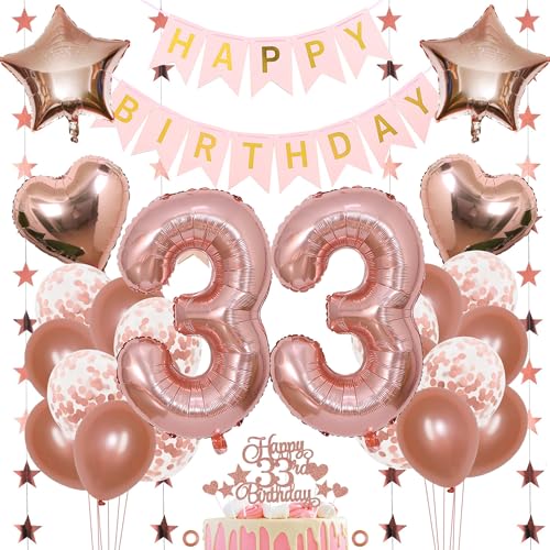 Jxuzh 33. Geburtstag Dekoration Mädchen Deko 33. Geburtstag Mädchen Luftballon 33. Geburtstag Rosegold Geburtstagsdeko 33 Rosegold Happy Birthday 33 Geburtstag Deko 33 Jahr Geburtstag Mädchen 33pcs von Jxuzh