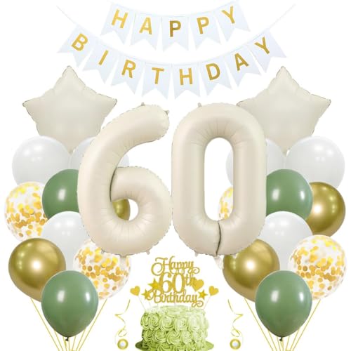 Jxuzh 60. Geburtstag Deko Salbeigrüne Deko 60 Geburtstag Frau Mann 60 Geburtstag Deko Mann Frau Luftballon 60. Geburtstag Beige Weiß Gold Geburtstagsdeko 60 Frau tortendeko Geburtstagsdeko Zahl 60 von Jxuzh