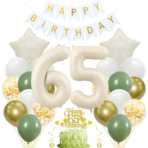 Jxuzh 65. Geburtstag Deko Salbeigrüne Deko 65 Geburtstag Frau Mann 65 Geburtstag Deko Mann Frau Luftballon 65. Geburtstag Beige Weiß Gold Geburtstagsdeko 65 Frau tortendeko Geburtstagsdeko Zahl 65 von Jxuzh