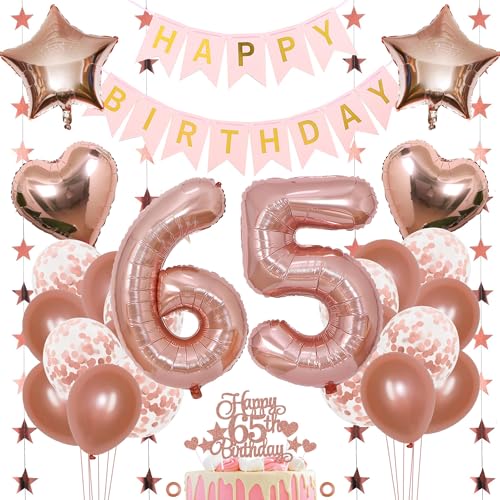 Jxuzh 65. Geburtstag Dekoration Mädchen Deko 65. Geburtstag Mädchen Luftballon 65. Geburtstag Rosegold Geburtstagsdeko 65 Rosegold Happy Birthday 65 Geburtstag Deko 65 Jahr Geburtstag Mädchen 33pcs von Jxuzh