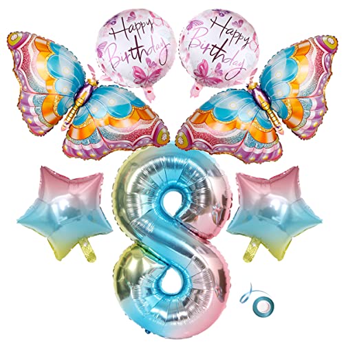 Jxuzh 7 Stücke Schmetterling Luftballons Bunte Schmetterling Folieballons Schmetterling Deko 8.Geburtstag Mädchen Schmetterlingsdruck Ballon Für Schmetterling Hochzeit Geburtstag Party Deko von Jxuzh