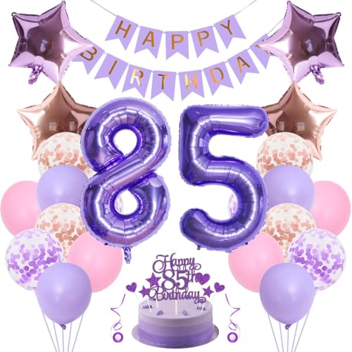 Jxuzh 85 Geburtstag Deko Frauen Manner Geburtstagsdeko 85 Frau Männer Rosa Lila Luftballons 85 Geburtstag Deko Lila Roségold 85 Jahre Geburtstag Frau Deko 85. Geburtstag Frau 85. Geburtstag Tortendeko von Jxuzh