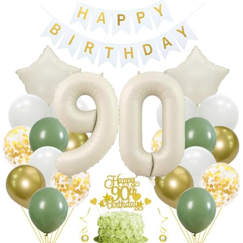 Jxuzh 90. Geburtstag Deko Salbeigrüne Deko 90 Geburtstag Frau Mann 90 Geburtstag Deko Mann Frau Luftballon 90. Geburtstag Beige Weiß Gold Geburtstagsdeko 90 Frau tortendeko Geburtstagsdeko Zahl 90 von Jxuzh