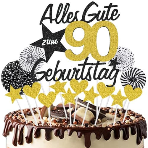 Jxuzh 90.Geburtstag Tortendeko Schwarz Gold Geburtstagskuchen Deko Happy Birthday Schwarz Gold Cake Topper Tortendeko 90 Geburtstag Frau Männer Tortendeko Geburtstag Schwarz Gold Kuchendeko Geburtstag von Jxuzh