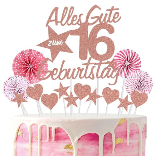 Jxuzh Alles Gute zum Geburtstag Cake Topper 16 Kuchendeko Geburtstag Happy 16.birthday Kuchendeko 16. Geburtstag Tortendeko 16 Rosegold 16. Geburtstag Kuchen Deko 16 Geburtstag Mädchen 16 Geburstags von Jxuzh