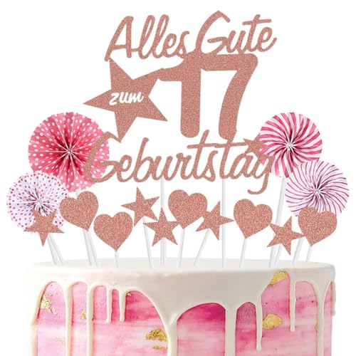 Jxuzh Alles Gute zum Geburtstag Cake Topper 17 Kuchendeko Geburtstag Happy 17.birthday Kuchendeko 17. Geburtstag Tortendeko 17 Rosegold 17. Geburtstag Kuchen Deko 17 Geburtstag Mädchen 17 Geburstags von Jxuzh