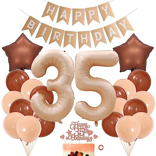 Jxuzh Beige Aprikose Apricot Luftballons 35. Geburtstag Deko 35 Beige Braun Riesen Folienballon Zahl 35 Geburtstag Deko Frauen Happy Birthday Girlande 35 Geburtstag Frauen Männ Für Party Deko von Jxuzh