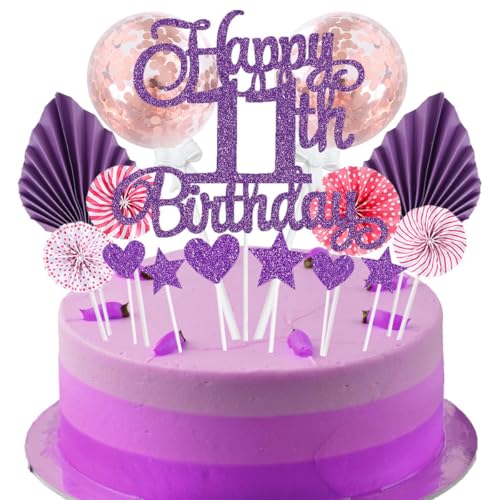 Jxuzh Cake Topper 11 Kuchendeko Geburtstag Lila Happy 11.birthday Kuchendeko 11. Geburtstag Tortendeko 11 Lila Rosa 11. Geburtstag Kuchen Deko 11 Geburtstag Frau Happy Birthday 11 Geburstagstorte Deko von Jxuzh