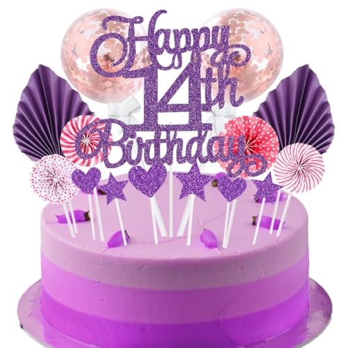 Jxuzh Cake Topper 14 Kuchendeko Geburtstag Lila Happy 14.birthday Kuchendeko 14. Geburtstag Tortendeko 14 Lila Rosa 14. Geburtstag Kuchen Deko 14 Geburtstag Frau Happy Birthday 14 Geburstagstorte Deko von Jxuzh