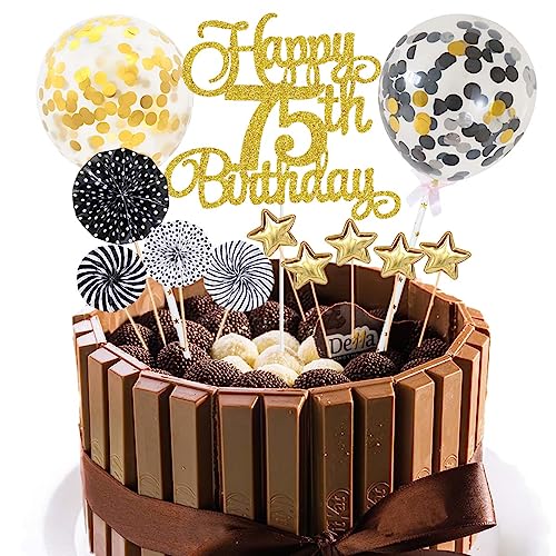 Jxuzh Cake Topper 75 Kuchendeko Geburtstag Gold Happy 75.birthday Kuchendeko 75. Geburtstag Tortendeko 75 Schwarz 75. Geburtstag Kuchen Deko 75 Geburtstag Frau Happy Birthday 75 Geburstagstorte Deko von Jxuzh