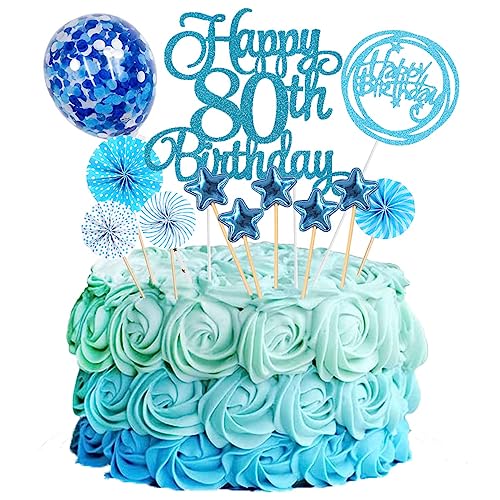 Jxuzh Cake Topper 80 Kuchendeko Geburtstag Blau Happy 80.birthday Kuchendeko 80. Geburtstag Tortendeko 80 Blau 80. Geburtstag Kuchen Deko 80 Geburtstag Frau Happy Birthday 80 Geburstagstorte Deko von Jxuzh