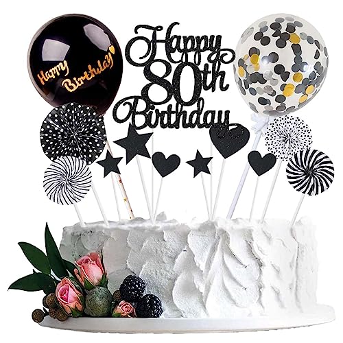 Jxuzh Cake Topper 80 Kuchendeko Geburtstag Schwarz Happy 80.birthday Kuchendeko 80.Geburtstag Tortendeko 80 Schwarz 80.Geburtstag Kuchen Deko 80 Geburtstag Frau Happy Birthday 80 Geburstagstorte Deko von Jxuzh