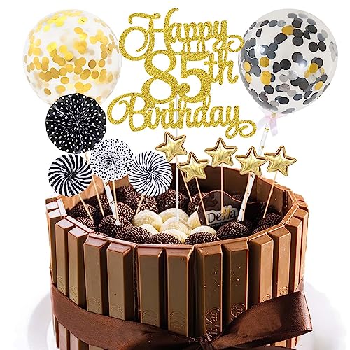 Jxuzh Cake Topper 85 Kuchendeko Geburtstag Gold Happy 85.birthday Kuchendeko 85. Geburtstag Tortendeko 85 Schwarz 85. Geburtstag Kuchen Deko 85 Geburtstag Frau Happy Birthday 85 Geburstagstorte Deko von Jxuzh