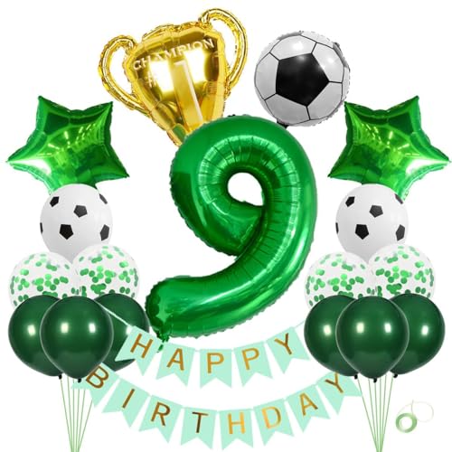 Jxuzh Fußball Geburtstag Deko Xxl Set 9 Jahr Luftballons Fußball Deko Fußball 9. Geburtstag Deko Junge Fussball Deko Geburtstag Kinder Fußball ballon 9 Jahre Geburtstag Deko Grün Fußball Party Deko von Jxuzh