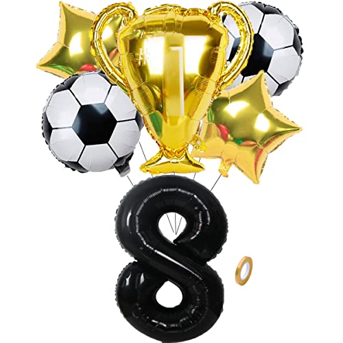 Jxuzh Fussball Geburtstag Fußball Party Deko Zubehör Fußball Geburtstagsdeko Jungen Luftballon 8. Geburtstag junge Soccer Party Fußball Ballons Deko Stern Ballon Golden Fußballfan Kindergeburtstag von Jxuzh