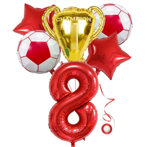 Jxuzh Fussball Geburtstag Fußball Party Deko Zubehör Fußball Geburtstagsdeko Jungen Luftballon 8. Geburtstag junge Soccer Party Fußball Ballons Deko Stern Ballon Rot Fußballfan Kindergeburtstag von Jxuzh