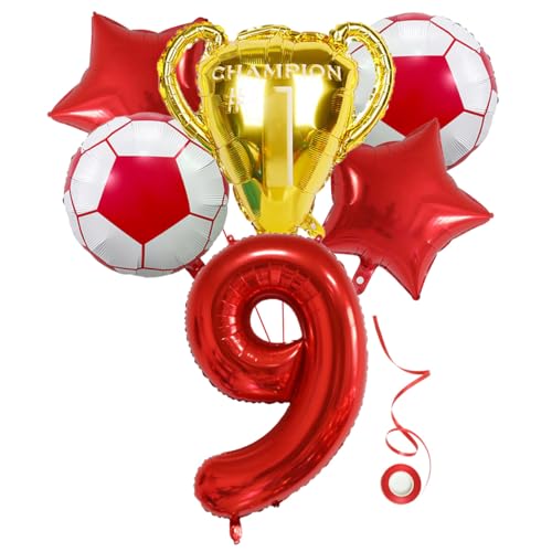 Jxuzh Fussball Geburtstag Fußball Party Deko Zubehör Fußball Geburtstagsdeko Jungen Luftballon 9. Geburtstag Junge Soccer Party Fußball Ballons Deko Stern Ballon Rot Fußballfan Kindergeburtstag von Jxuzh