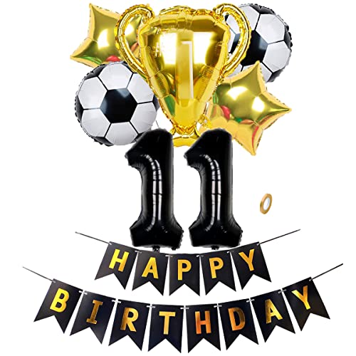 Jxuzh Fußball Party Dekoration Fussball Happy Birthday Banner Fußball Luftballon XL Zahl 11 Zahlen Ballon Schwarz Fussball Folien Ballon Pokal Gold 11. Kinder-Geburtstag Junge Geburtstagsfeier von Jxuzh