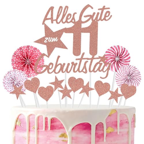 Jxuzh Happy 11th Birthday Tortendeko Rosegold Alles Gute zum Geburtstag 11 Jahre Mädchen Jungen Kuchendeko 11. Geburtstag Kuchen Deko Tortendeko 11 Geburtstag Jungen Tortendeko rosa Für 11 Geburtstag von Jxuzh