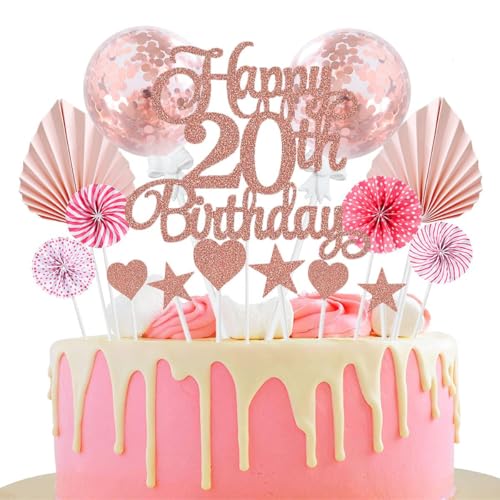 Jxuzh Happy 20th Birthday Tortendeko Rosegold 20 Jahre Frauen Männer Kuchendeko 20. Geburtstag Kuchen Deko Tortendeko 20 Geburtstag Mann Frauen Tortendeko Rosa Herz Stern Für 20 Geburtstag Cake Topper von Jxuzh