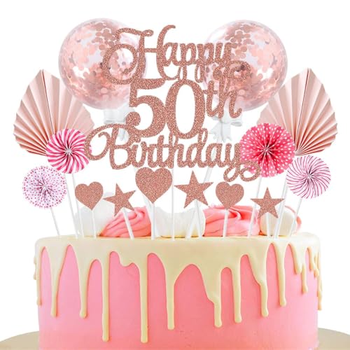 Jxuzh Happy 50th Birthday Tortendeko Rosegold 50 Jahre Frauen Männer Kuchendeko 50. Geburtstag Kuchen Deko Tortendeko 50 Geburtstag Mann Frauen Tortendeko Rosa Herz Stern Für 50 Geburtstag Cake Topper von Jxuzh