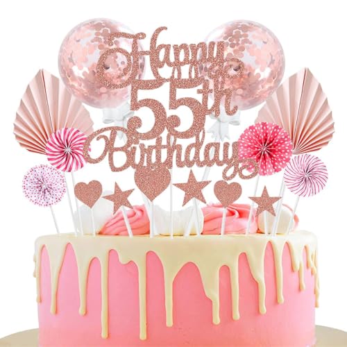 Jxuzh Happy 55th Birthday Tortendeko Rosegold 55 Jahre Frauen Männer Kuchendeko 55. Geburtstag Kuchen Deko Tortendeko 55 Geburtstag Mann Frauen Tortendeko Rosa Herz Stern Für 55 Geburtstag Cake Topper von Jxuzh