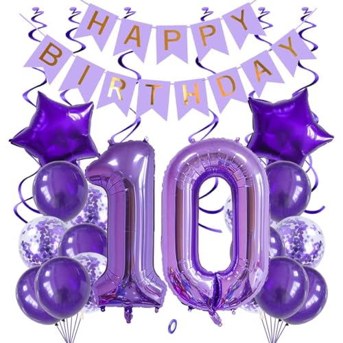 Jxuzh 10 geburtstagsdeko Luftballons Set Lila,40 Zoll Folienballon Zahl 10(100cm) Lila Ballons-25 Stück-für Geburtstag,Dekoration,Luft/Heliumballon von Jxuzh