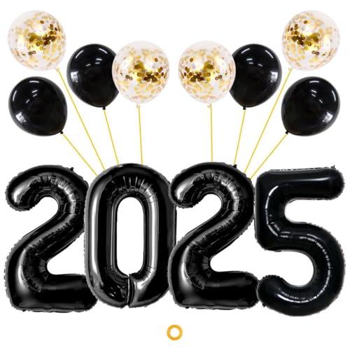 Jxuzh Luftballon Deko Schwarz Silvesterparty Ballon 2025 Deko Happy New Year Neujahr Silvester Ballon 2025 Schwarz Gold Silvester Deko Set 2025 Neujahr Party Silvesterdeko Folienballon 2025 Schwarz von Jxuzh