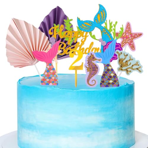 Jxuzh Meerjungfrau Tortendeko 2 Geburtstag Rosa Mädchen Happy Birthday 2 Glitter Mermaid Cake Topper 2.kuchendeko Geburtstag Meer Tortenaufsatz Happy 2th Birthday Tortendeko 2 Jahre Geburtstag Kuchen von Jxuzh