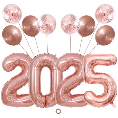 Jxuzh Silvester Deko 2025 Rosegold XXL Deko Set 2025 Neujahr Silvesterdeko Happy New Year Stern luftballon Rosegold Neujahrsdeko Silvesterpartydeko Zahlenballons ca.80cm Ballon Silvesterparty von Jxuzh