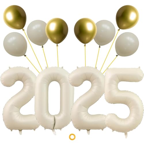 Jxuzh Silvester Deko 2025 milchig weiß XXL Deko Set 2025 Neujahr Silvesterdeko Happy New Year Folienballons Gold luftballon Neujahrsdeko Silvesterpartydeko Zahlenballons milchig weiß Silvesterparty von Jxuzh