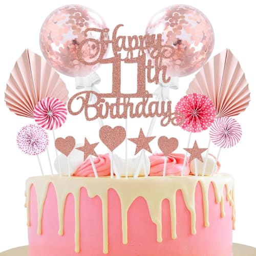 Jxuzh Tortendeko 11 Geburtstag Rosegold Junge Mädchen Happy Birthday 11 Glitter Cake Topper 11.kuchendeko Geburtstag Happy 11th Birthday Tortendeko 11 Jahre Geburtstag Kuchen Deko 11 Geburtstag Mädche von Jxuzh