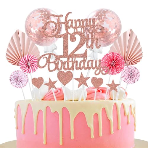 Jxuzh Tortendeko 12 Geburtstag Rosegold Junge Mädchen Happy Birthday 12 Glitter Cake Topper 12.kuchendeko Geburtstag Happy 12th Birthday Tortendeko 12 Jahre Geburtstag Kuchen Deko 12 Geburtstag Mädche von Jxuzh