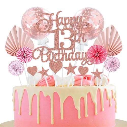 Jxuzh Tortendeko 13 Geburtstag Rosegold Junge Mädchen Happy Birthday 13 Glitter Cake Topper 13.kuchendeko Geburtstag Happy 13th Birthday Tortendeko 13 Jahre Geburtstag Kuchen Deko 13 Geburtstag Mädche von Jxuzh