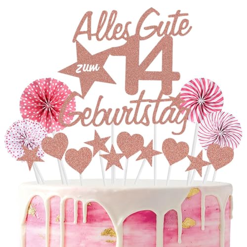 Jxuzh Tortendeko 14 Geburtstag Rosegold Kuchen Topper Cake Topper 14 Kuchendeko Geburtstag Happy 14 Birthday Kuchen Deko 14 Geburtstag Junge Tortendeko 14 Geburtstag Mädchen 14. Geburtstag Kuchen Deko von Jxuzh