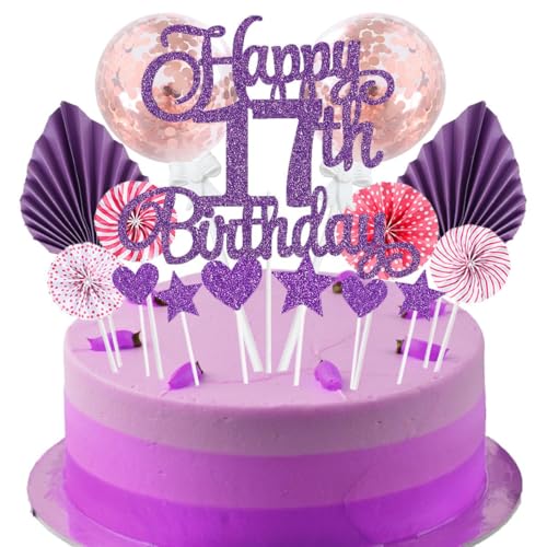 Jxuzh Tortendeko 17 Geburtstag Lila Rosa Kuchen Topper Cake Topper 17 Kuchendeko Geburtstag Happy 17 Birthday Kuchen Deko 17 Geburtstag Männer Tortendeko 17 Geburtstag Frau 17. Geburtstag Kuchen Deko von Jxuzh